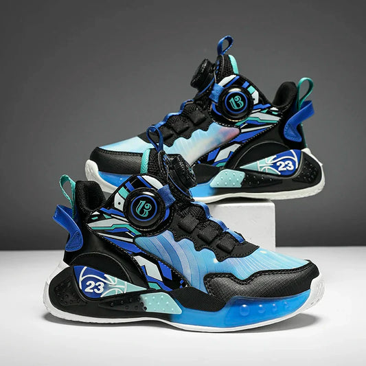 Children‘s Basketball Shoes Anti-slip Basketball Trainers Kids Outdoor Cushioned Sneakers Breathable Ankle Support Athletic Shoe