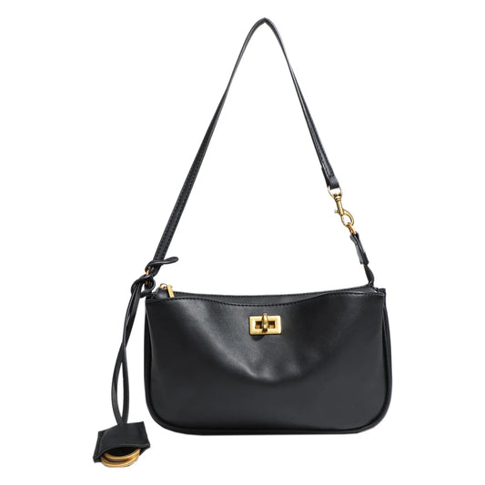 Women's Luxury Split Leather Shoulder Bag - Paris Classic Tote Handbag, Simple Metal Buckle Crossbody Underarm Bag