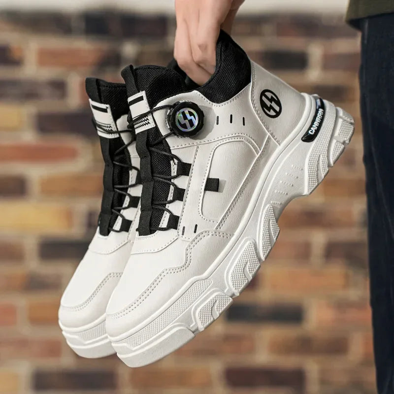 Autumn Men's Sneakers New Breathable Workwear Shoes Trendy Thick Soled Shoes Anti Slip White Casual Skateboard Shoes Ankle Boots