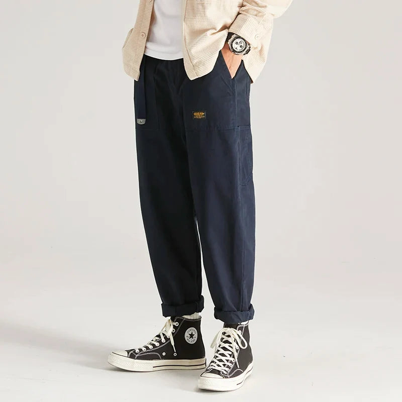 100 Cotton Men's Cropped Pants Trendy Straight Fit Cargo Trouser Male Ankle Length Korean Style Jappan Vintage Y2K Casual Khaki