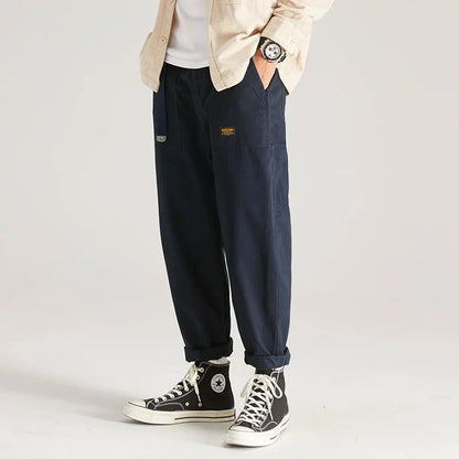100 Cotton Men's Cropped Pants Trendy Straight Fit Cargo Trouser Male Ankle Length Korean Style Jappan Vintage Y2K Casual Khaki