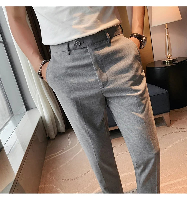 High Quality Fashion Striped Casual Men's Suit Pants 2026 New Business Office Social Wedding Slim Fit Trousers Oversized Size