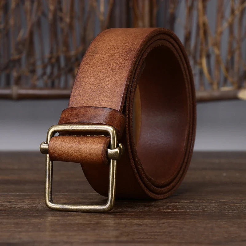 3.8 Wide Pure Cowhide Genuine Leather for Men's High Quality Jeans No Drilling Smooth Buckle Belts Cowboy Waistband Male Fashio