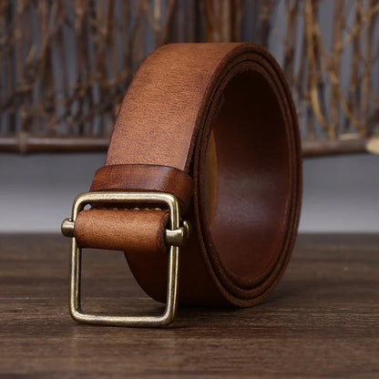 3.8 Wide Pure Cowhide Genuine Leather for Men's High Quality Jeans No Drilling Smooth Buckle Belts Cowboy Waistband Male Fashio