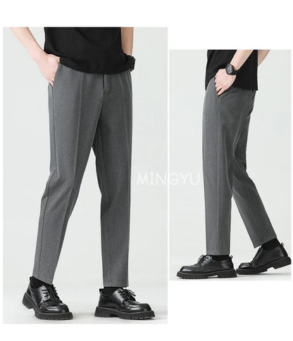 High Quality Lyocell Blend Summer Ankle Length Pants Men Business Elastic Waist Formal Suit Korean Social Work Trousers Male 40