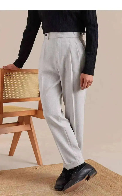 High Waist Linen Suit Pants Men Breathable Straight Leg Office Trousers Men Pantalon Costume Homme Men's Social Trousers