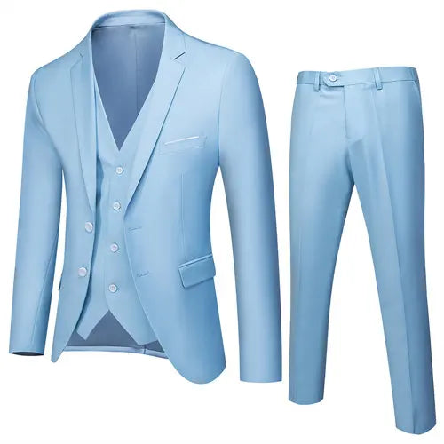 2026 New Men's Suit 3-Piece, Wedding Party Dress Jacket Vest Trousers, Fashion Slim Fit Blazer Waistcoat Pants Red Blue Green