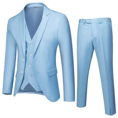 2026 New Men's Suit 3-Piece, Wedding Party Dress Jacket Vest Trousers, Fashion Slim Fit Blazer Waistcoat Pants Red Blue Green