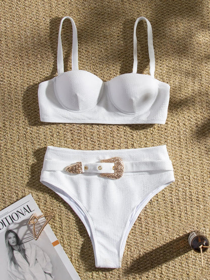 Sexy Push Up Underwire Swimwear Women Solid White Black Padded Buckle One Piece Swimsuit Beach Bathing Suit Bodysuit Monokini