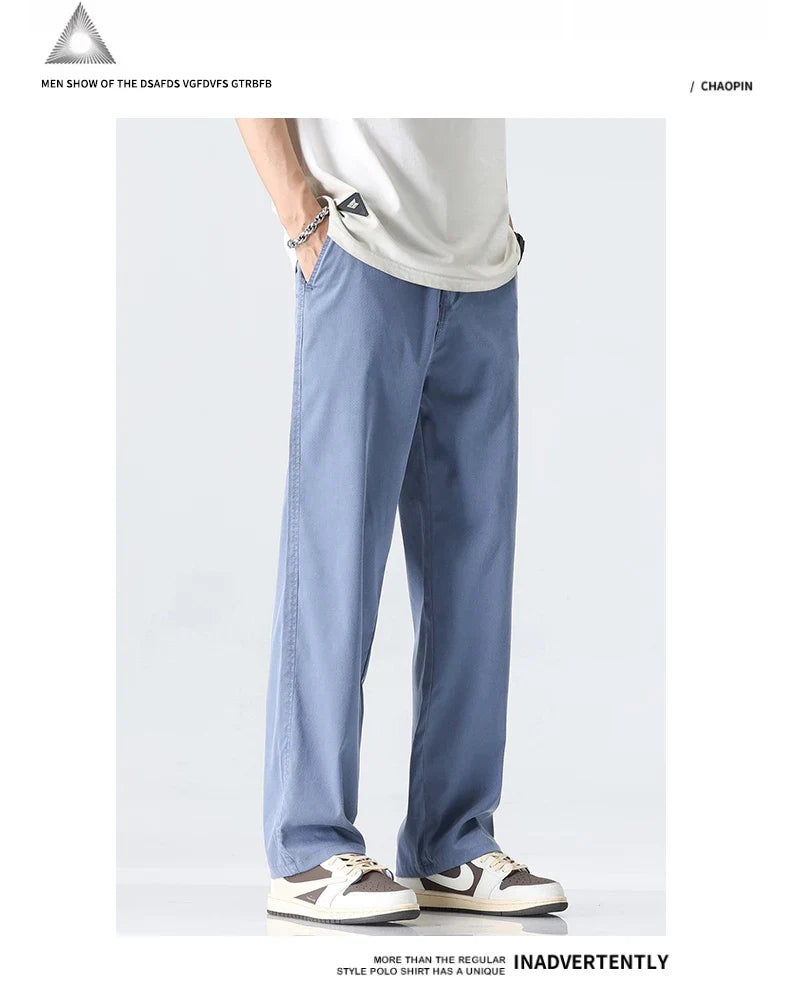 Coffee Ultra-thin Wide Pants Men Lyocell Fabric Breathable Soft Straight Casual Trousers Loose Simple Male Sweatpants