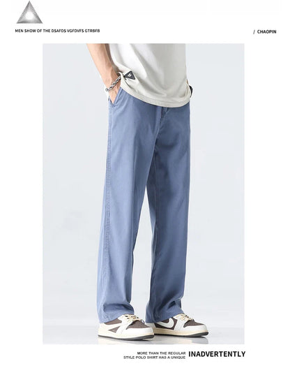 Coffee Ultra-thin Wide Pants Men Lyocell Fabric Breathable Soft Straight Casual Trousers Loose Simple Male Sweatpants