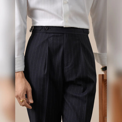 Striped Men Pants Business Double-pleated Versatile Suit Trousers High-waisted Pantalon De Vestir Hombre Dress Pants For Men
