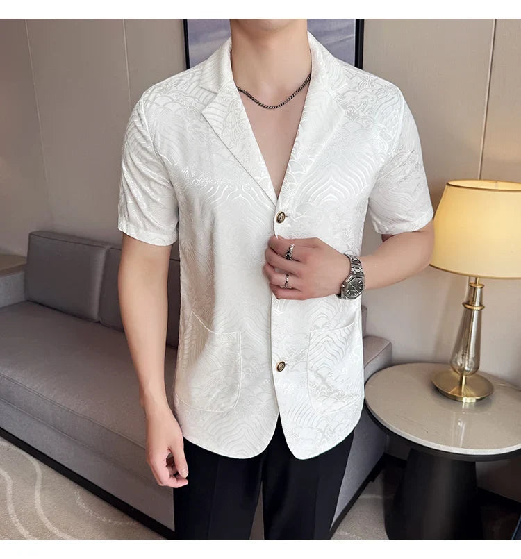 Summer Thin Ice Silk Without Lining Men Suit Coats 2025 New High-end Fashion Jacquard Casual Social Shirt Coat Men Clothing