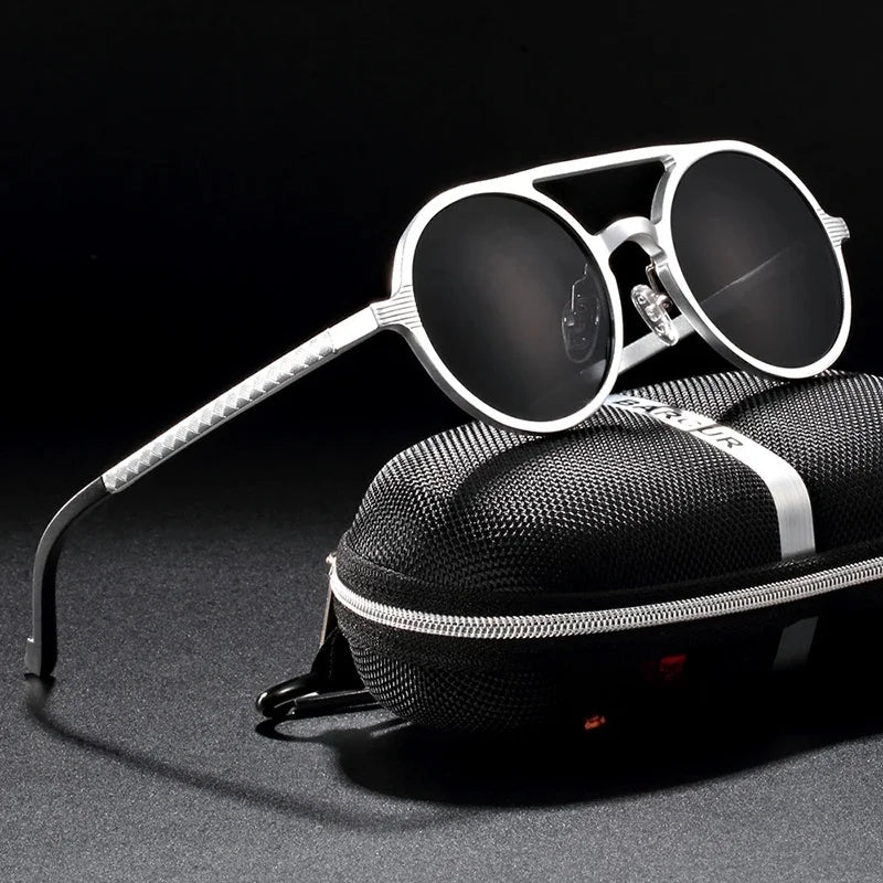 Vintage Aluminum Magnesium Sun Glasses Men Polarized Driving Sunglasses Round Steampunk Shades Brand Designer Eyewear