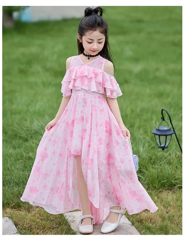 Fashion Chiffon Boho Girls Dresses Bohemian Beach Kids Clothing Vestido Girl Outfit Robe Fille Casual Maxi Children Dress Summer