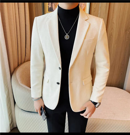 British Style Solid Color Slim Suit Jacket Men Fashion Casual Business Blazers Coats High Quality Social Wedding Elegant Jackets