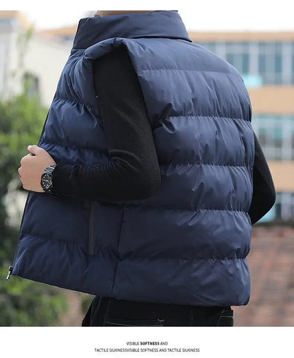 Men's down Vest Thickened Casual Style Stand Collar Jacket Autumn Winter New Fashion Youth Active Fit Zipper Pocket Daily Wear