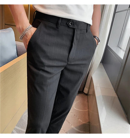 High Quality Fashion Striped Casual Men's Suit Pants 2026 New Business Office Social Wedding Slim Fit Trousers Oversized Size