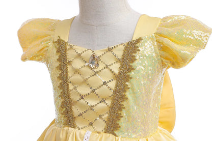 Kids Belle Elegant Costume Girls Halloween Princess Cosplay Party Mesh Dress Children Birthday Clothes Carnival Luxury Ball Gown