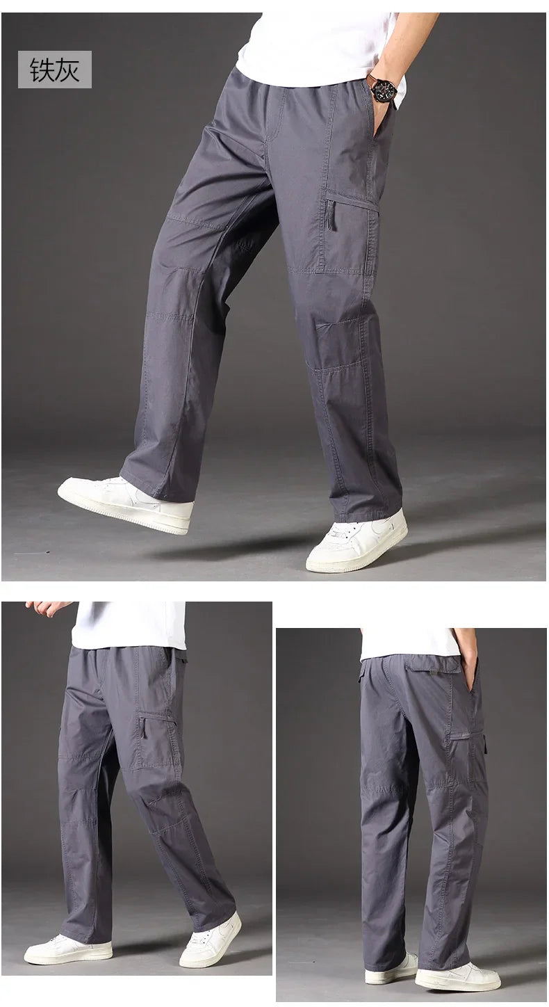 High Quality Men's Trousers Cargo Pants Zipper Pockets Elastic Waist with Banding Casual Sports Hiking Training Dungarees