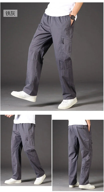 High Quality Men's Trousers Cargo Pants Zipper Pockets Elastic Waist with Banding Casual Sports Hiking Training Dungarees