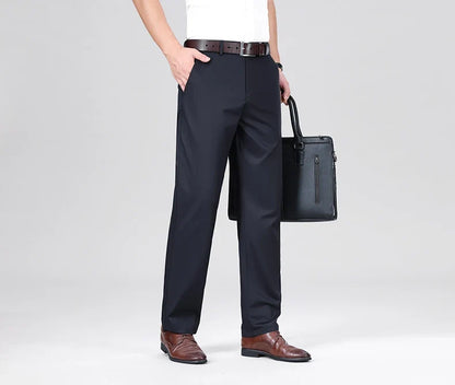 Mulberry Silk Pants Men's Summer Thin Breathable Business Casual Loose Trousers Straight Non-iron Solid Color Plus Size 3colors