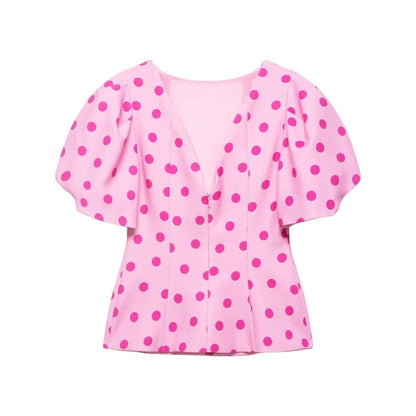 Women's Polka Dot Shirt with Ruff Sleeve New 2026 Spring Casual Button Sleeveless Women Tops Simple Lady Shirts & Blouses