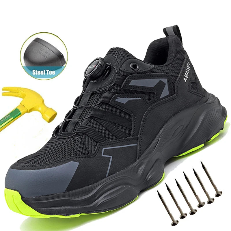 Mens Steel Toe Safety Shoes with Anti-Smash Industrial Shoes Non-Slip Hiking Boots Breathable Mesh for Construction/Warehouse