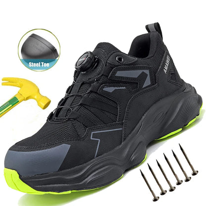 Mens Steel Toe Safety Shoes with Anti-Smash Industrial Shoes Non-Slip Hiking Boots Breathable Mesh for Construction/Warehouse