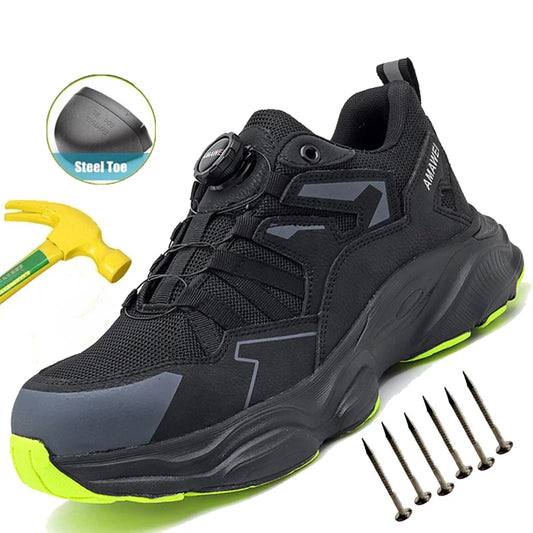 Mens Steel Toe Safety Shoes with Anti-Smash Industrial Shoes Non-Slip Hiking Boots Breathable Mesh for Construction/Warehouse