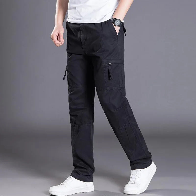 Men Cargo Trousers Casual Pants Straight Leg Work Pants Men Spring Summer Cotton Loose Casual Cargo Overalls Male Multi Pockets