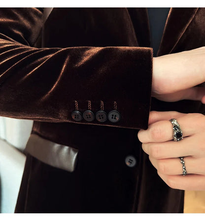 Autumn Winter New Men Mercerized Velvet Slim Fit Suit Coats Fashion Leather Splicing Casual Business Formal Party Tailcoat 4XL-M
