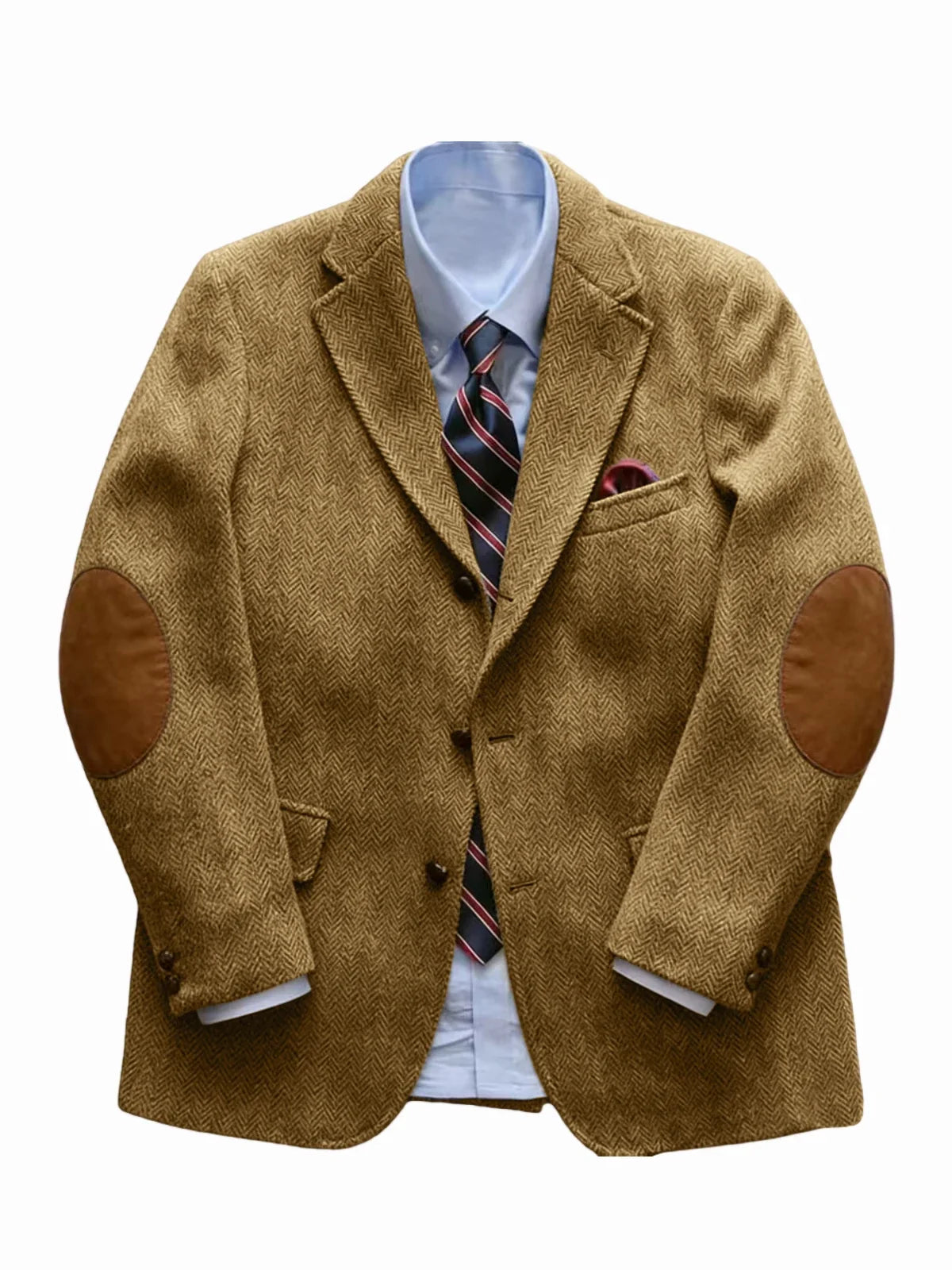 Men's Vintage Herringbone Tweed Blazer With Elbow Patch 2 Button Single Breasted Cotton Casual Slim Fit Business Jacket XS-7XL