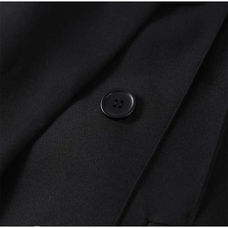 Elegant Women's Black Blazer Coat Long Sleeve Stand Collar Buckle Thick Jacket Female 2026 Spring Autumn Lady Commute Outwear