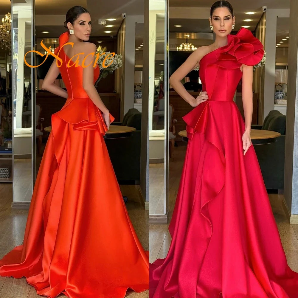 Customized Exquisite One Shoulder Sleeveless Evening Dress High Quality Satin Prom Dresses Fashion Ruched Homecoming Gowns