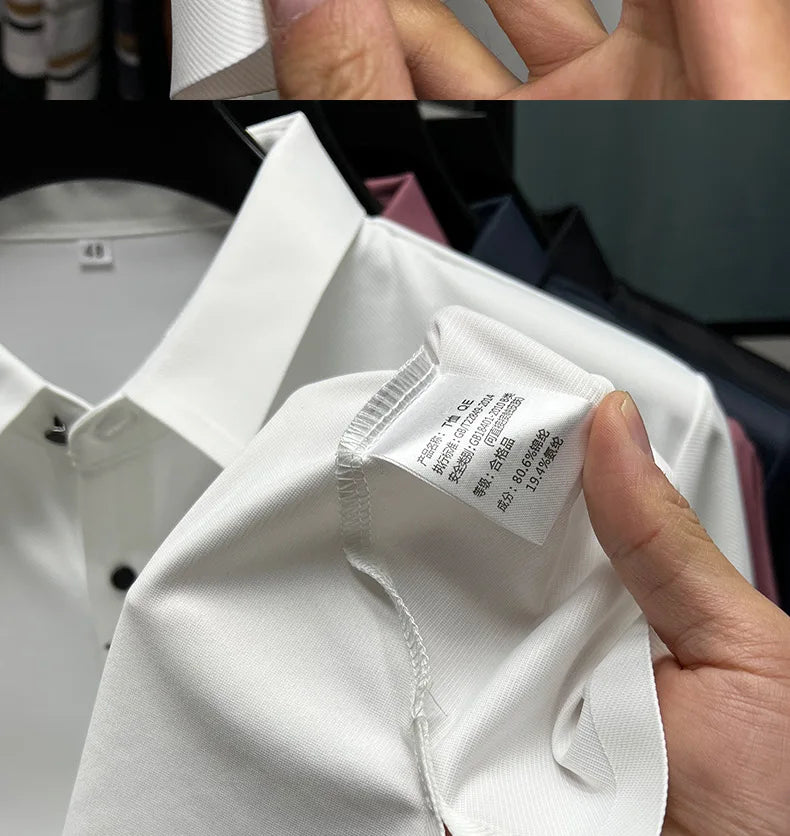 High quality silk breathable short sleeve POLO shirt men's lapel top 2024 summer new light luxury brand printed casual T-shirt