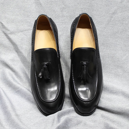Italian Style Men's Loafers Tassel Genuine Cow Leather Comfortable Slip on Wedding Party Office Dress Shoes for Men Casual Shoes