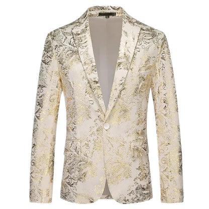New Men Luxury Velvet Suit Foil Stamped Printed Jacket , Fashion Male Business Social Wedding Prom Party Dress Slim Fit Blazers