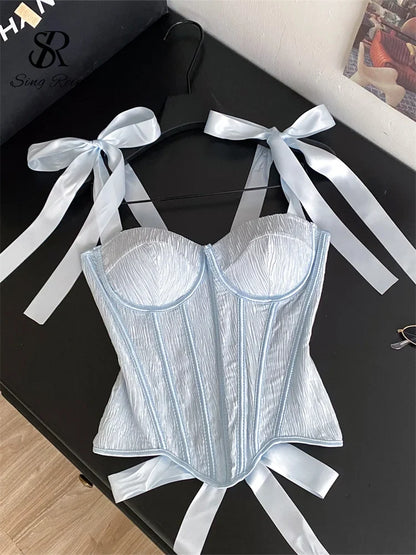 Luxury Party Corset Top Ladies French Style Lace Up Texture Senior Sexy Camisole Summer Retro Sensual Bodycon Tank Top