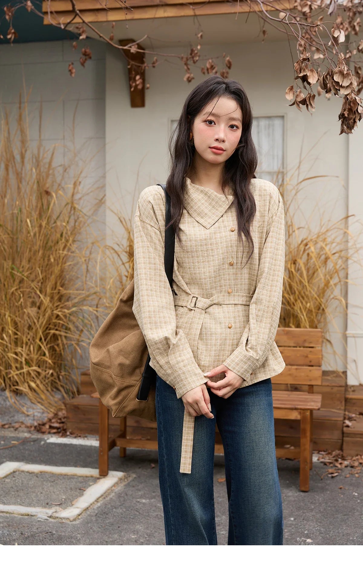 Women Casual Shirt 2025 Autumn Winter Fashion Belt Design Asymmetrical Retro Long Sleeves Shirt Women Clothes MXE88C2417