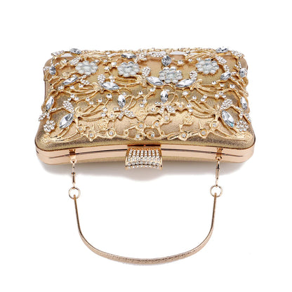 New Arrival Women Day Clutch Hollow Out Style Diamonds Party Evening Bags Pink Mixed Color Wedding Bridal Handbags With Chain