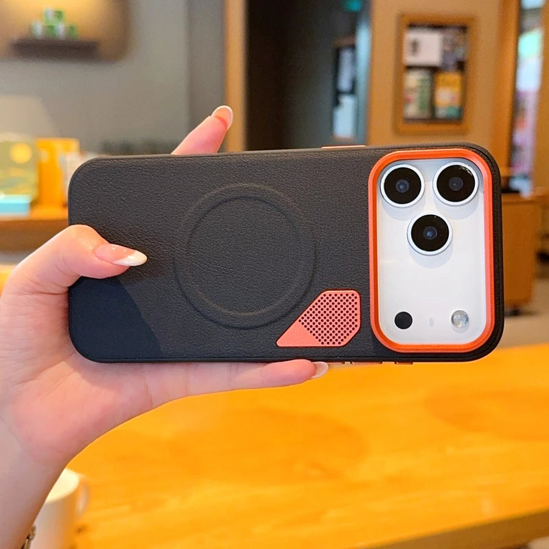 Iphone 17 Pro Máx Case ELVEV Magnetic Luxury PU Leather Heat Dissipation Protection Cover for iPhone 17, Air
