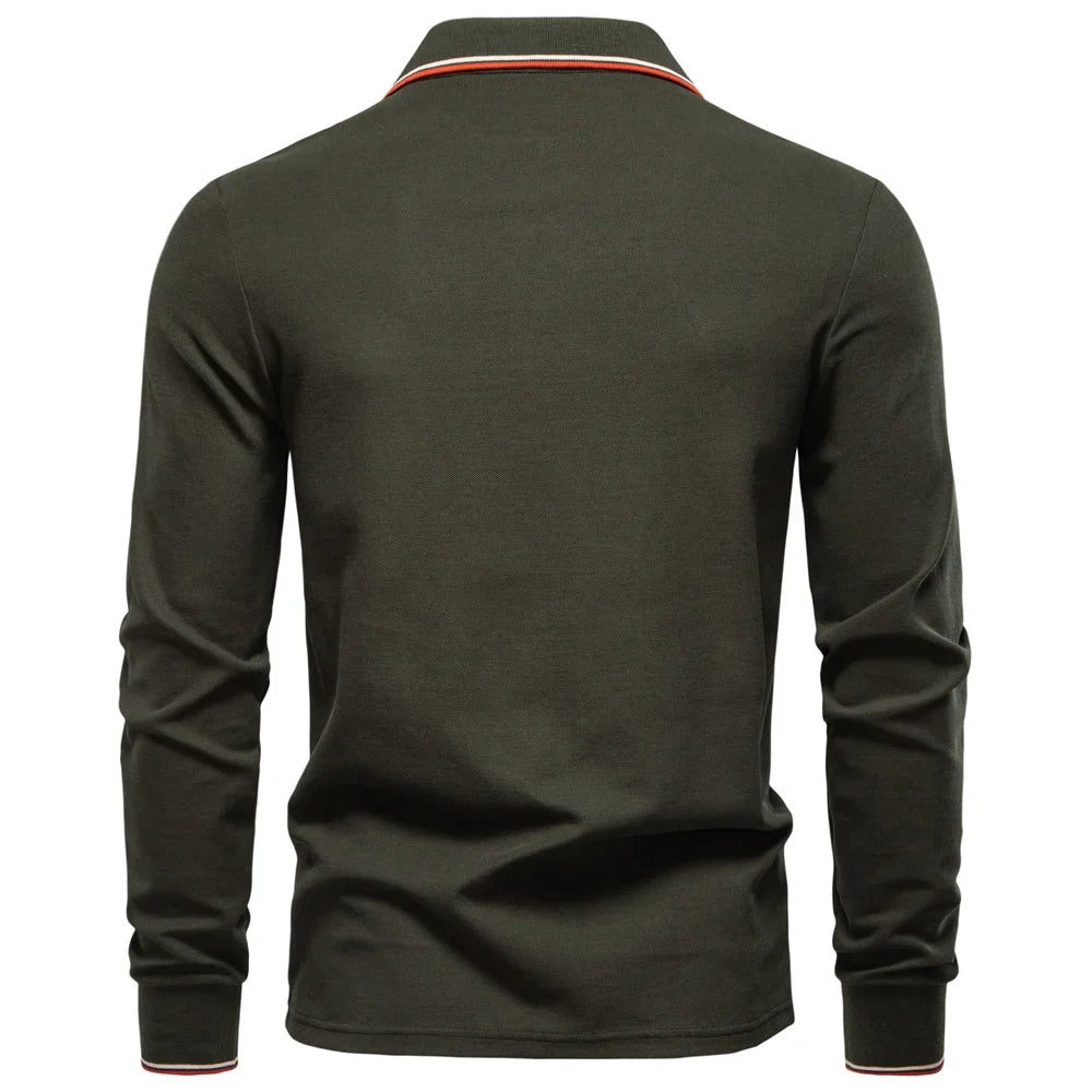 2025 New Men's Mock Neck Polo Shirts for Men Cotton Solid Color Long Sleeve Polo Desinger Social Luxury Touch Male