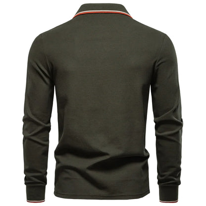 2025 New Men's Mock Neck Polo Shirts for Men Cotton Solid Color Long Sleeve Polo Desinger Social Luxury Touch Male