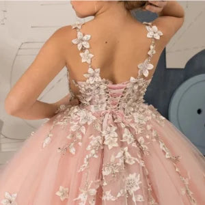 Tulle Flower Girl Dresses for Wedding Floral Appliques Princess Pageant Dress Girls Birthday Party Ball Gown