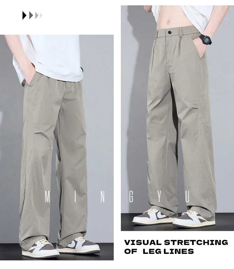 2026 New High Quality Summer Casual Pants Men Solid Color Straight Work Light Gray Outdoor Style Youth Khaki Thin Trousers Male