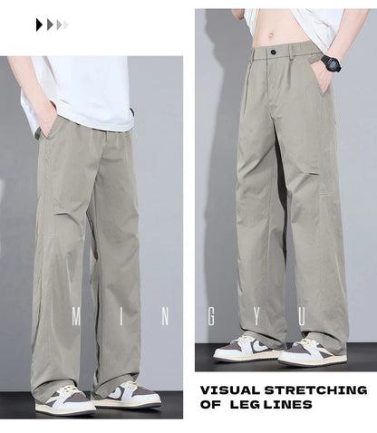 2026 New High Quality Summer Casual Pants Men Solid Color Straight Work Light Gray Outdoor Style Youth Khaki Thin Trousers Male