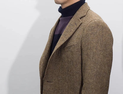 Uncle Nick's Wooster-Style Suit, Autumn and Winter Vintage Tweed Wool Herringbone Pattern Men's Blazer Suit