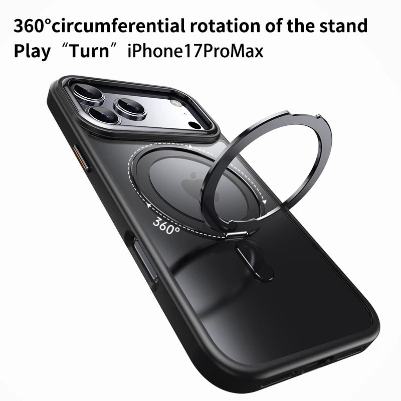 360° Rotating Stand Magnetic Case For iPhone 17 16 15 14 13 12 11 Pro Max Plus 17Air 16e Premium Metal Button Folding Bracket