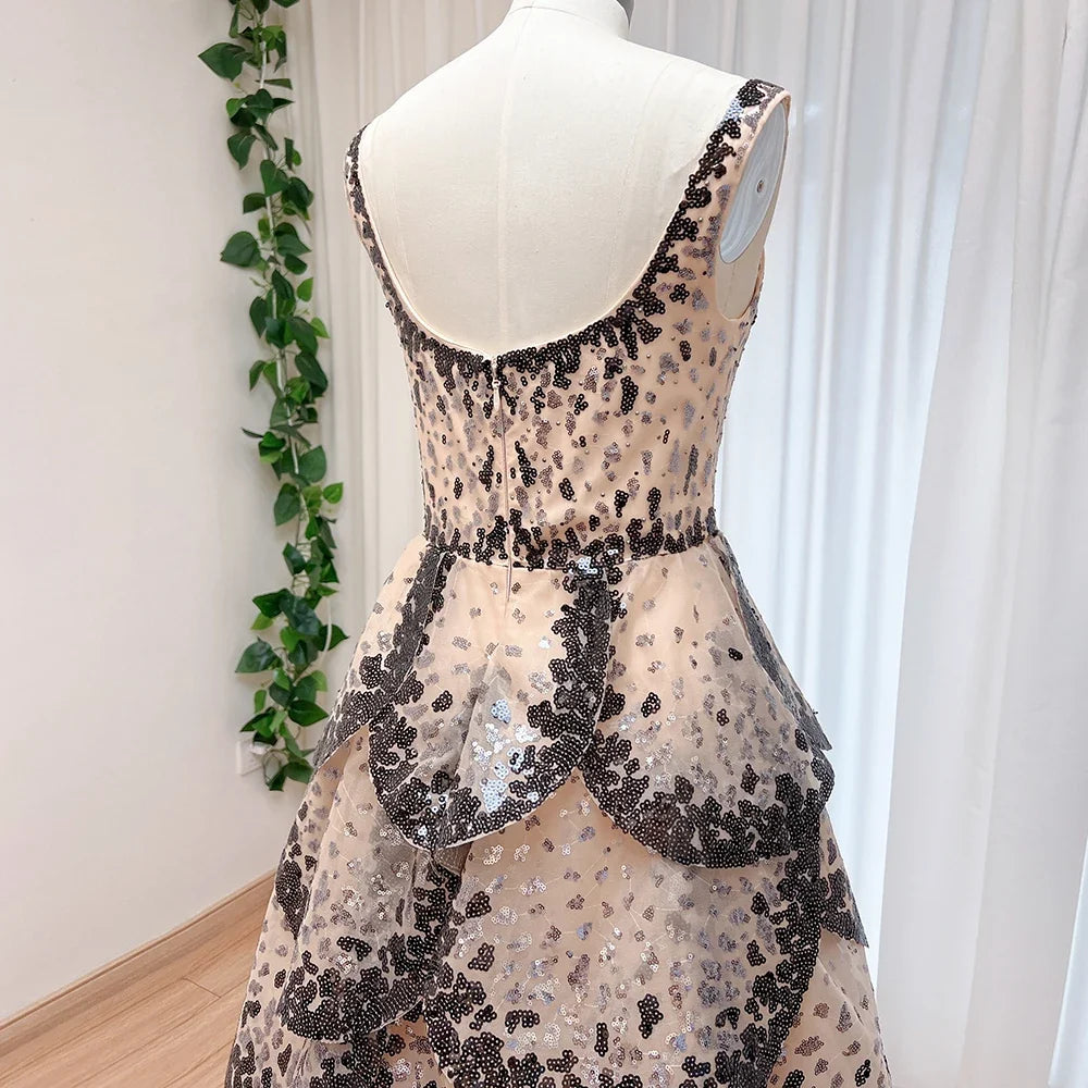 Luxury Sequined Evening Dress Tiered Petal Skirt Formal Prom Gown Customized Robe De Soiree For Women Party 2026